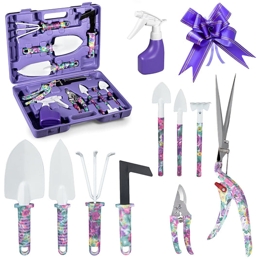 Garden Tools Set, 10 Piece Heavy Duty Gardening Tool Set for Digging Planting Pruning Gardening Kit for Women Men