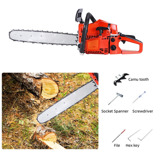 Gas Chainsaw, 20'' Bar Chain 58cc Gasoline Engine Anti-Vibration Handle Red