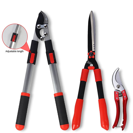 Lopper, Hedge Shear & Pruner Combo Set, 3-Piece Retractable Pruning Shears Heavy Duty Tree Shrub & Bush Care Kit for Lawn Garden & Yard