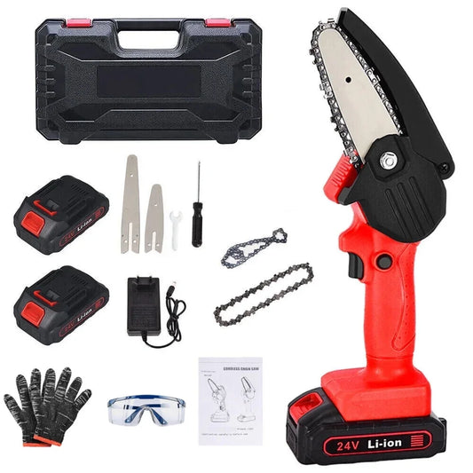 6" Mini Chainsaw Cordless, 24V Handheld Electric Chain Saw with 2 Battery for Tree Trimming