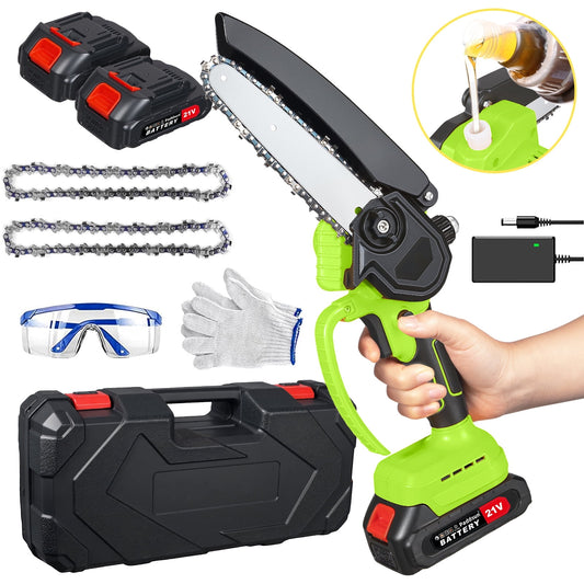 Mini Chainsaw Cordless, 6 Inch Electric Chainsaw with 2 Battery, Handheld Battery Powered Chain Saw Gardening Tools Saw for Wood Tree Cutting