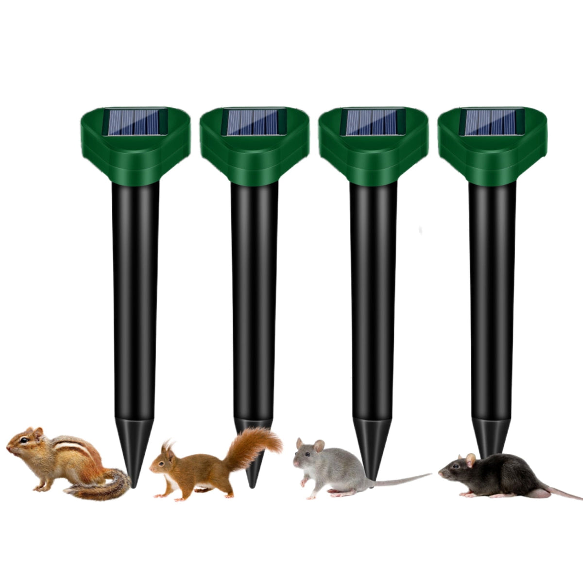 Mole Traps Solar Powered,4 Pack Waterproof Ultrasonic Gopher Traps Snake Traps for Yard Lawn Garden Groundhog Vole Chipmunk Armadillo Squirrel Rodent Deterrent Stakes