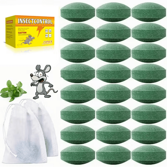 Paddsun Mouse Rodent Repellent, 24 Pack Peppermint Oil Lemon Moth Balls for Rodents Outdoor and Indoor Use, Deterrent Rats Squirrel Mice Repellent for Car Kitchen