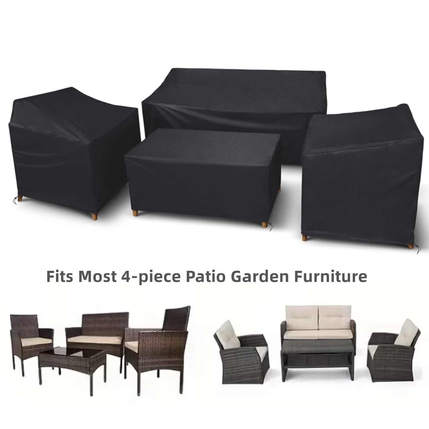 Paddsun Outdoor Furniture Cover, Waterproof 4 Piece Patio Furniture Set Cover Windproof for Outside Couch Lawn Chairs Coffee Table