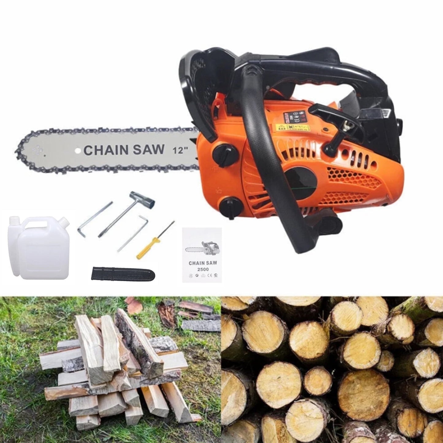 Paddsun Gas Chainsaw, 12'' 25.4cc Gasoline Chain Saws Anti-Vibration for Wood Cutting Chainsaw Orange