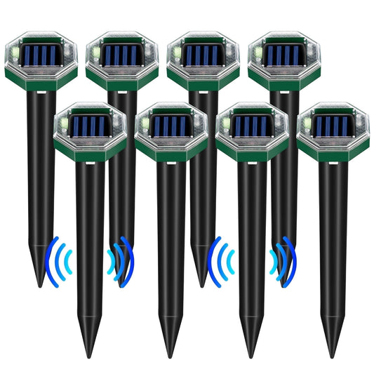 Solar Mole Repellent,8 Pack Outdoor Gopher Repellent Ultrasonic Mole Repellent Stakes Waterproof Sonic Mole Spikes for Garden Yard Home Use,Get Rid of Moles Groundhog Snake Repellent
