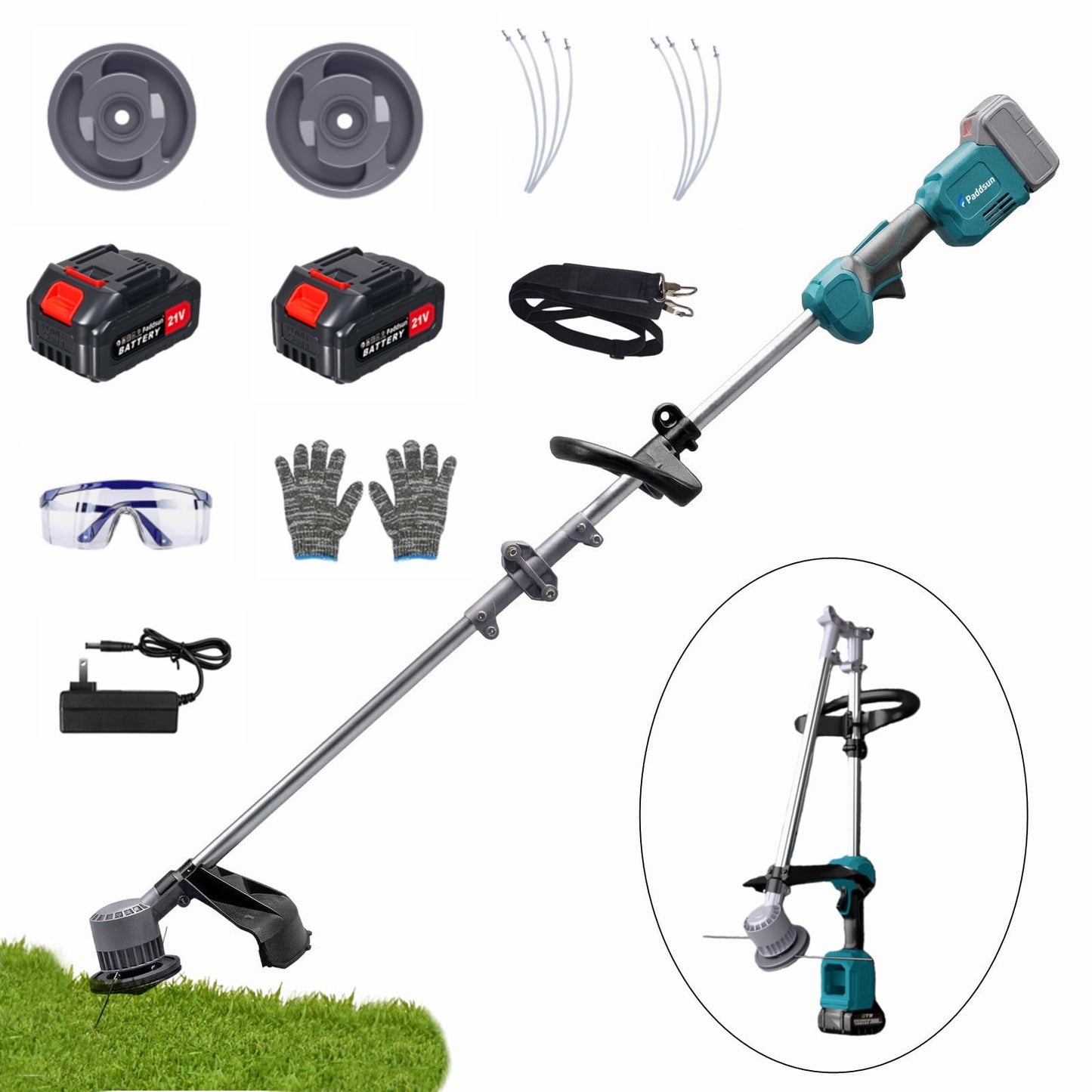 String Trimmer, 21V 14" Brushless Cordless String Trimmer Electric Weed Wacker Edger Grass Trimmer Lawn Tool