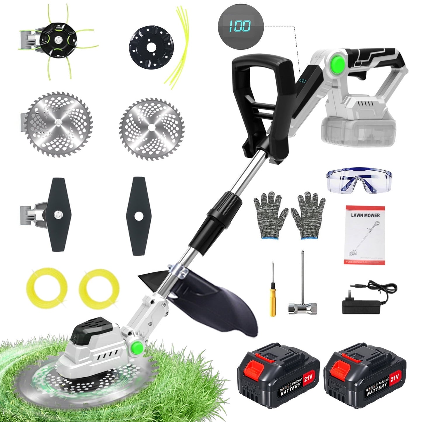Weed Eater, 21V 9 inch Blades Electric Cordless Weed Wacker Brushless Motor String Trimmer Lawn Tool Cordless Cutter Mower