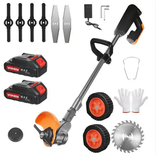 Weed Wacker Grass Trimmer, 24V Cordless Weedeater Lightweight Electric Brush Cutter with 2 Batteries and Charger