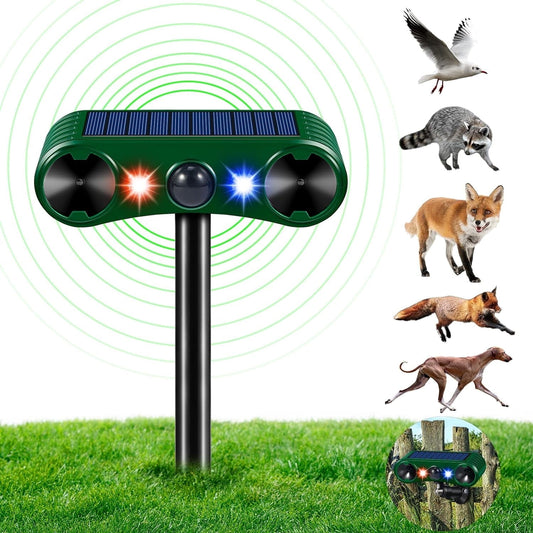 Paddsun Solar Animal Repeller,Ultrasonic Animal Repellent Deer Repellent Devices with LED Flashing Light to Squirrel Rabbit Raccoon for Garden
