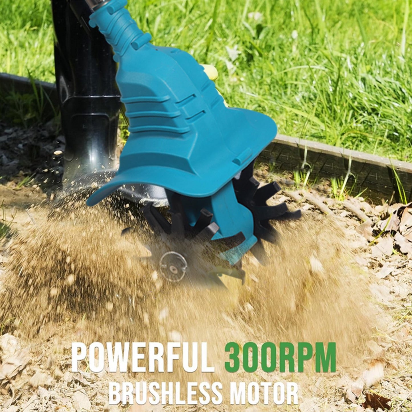 Cordless Tiller Cultivator, 21V Electric Garden Tiller 9In Tilling Width and 6.5In Depth Garden Rototiller for Lawn Gardening Soil Cultivation