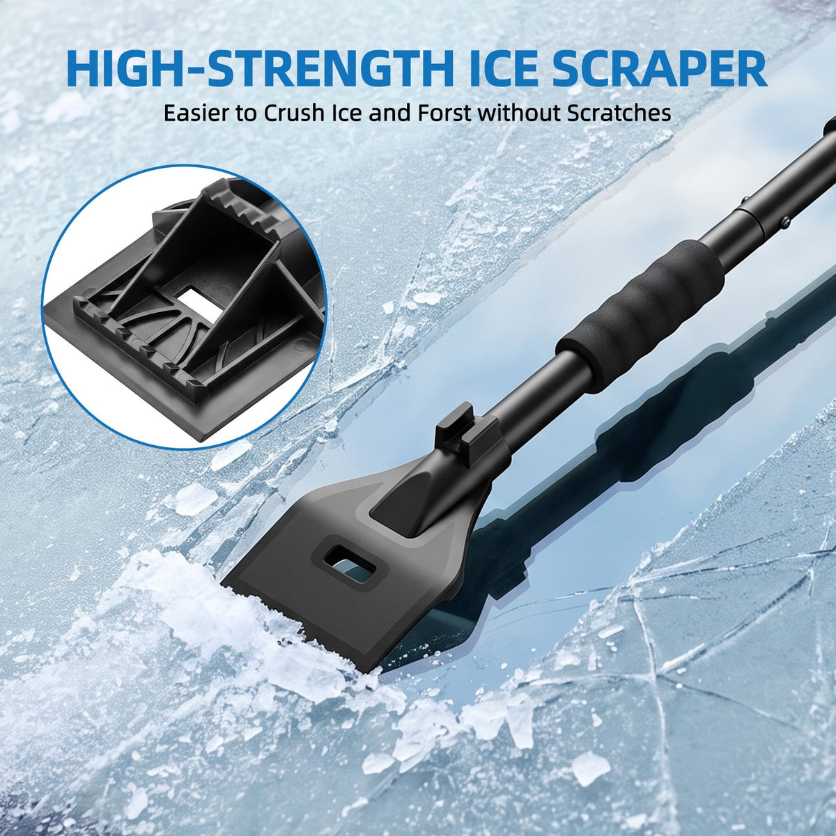 37" Detachable Car Snow Shovel & Ice Scraper Combo, 360° Rotating Snow Broom with Scratch-Free Nylon Bristles & Warm Foam Grip for Car Truck SUV