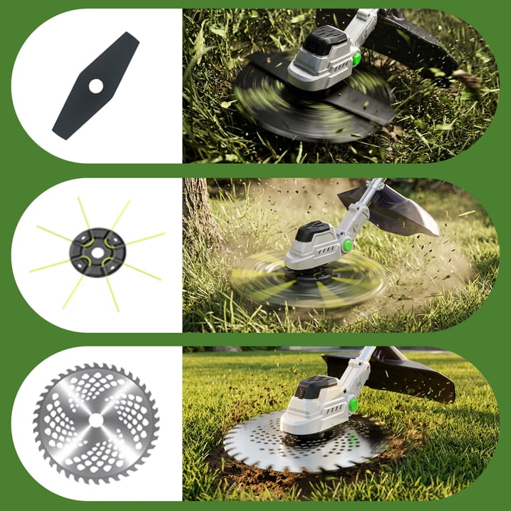 21V Cordless Weed Wacker, Brushless Electric Grass Trimmer with 9" Blades, 2 Batteries for Garden Lawn Edging Tool