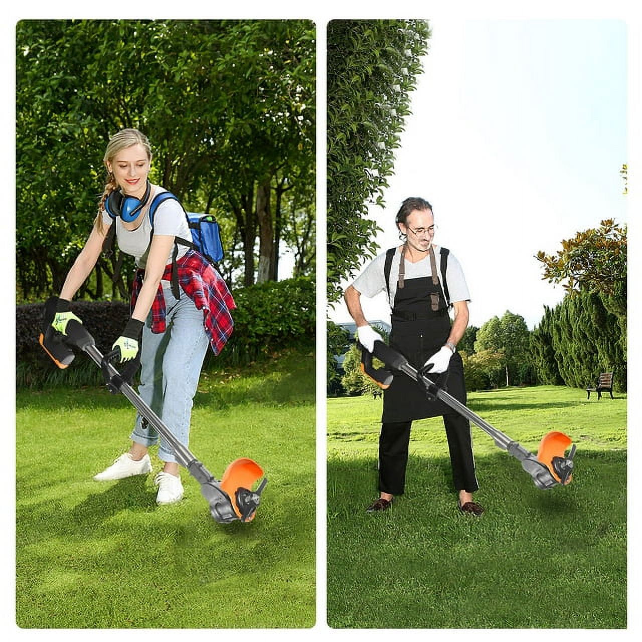 Weed Wacker Grass Trimmer, 24V Cordless Weedeater Lightweight Electric Brush Cutter with 2 Batteries and Charger