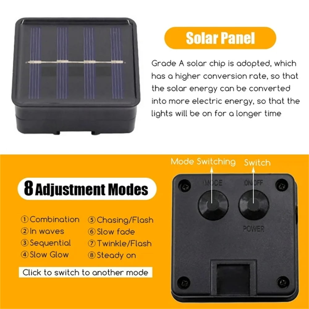 Solar String Lights Outdoor Waterproof, Waterdrop Colorful Fairy Lights with 8 Modes, Solor Christmas Lights
