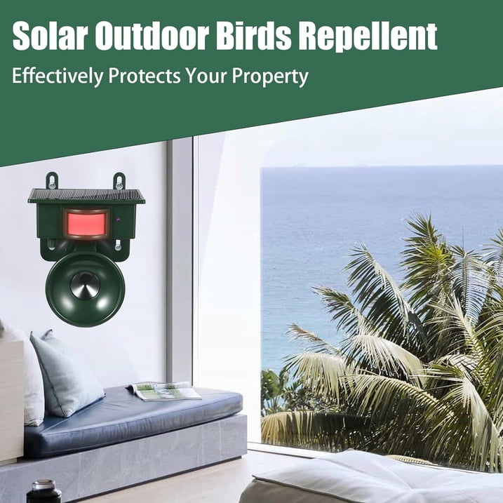 Solar Ultrasonic Bird Repeller Outdoor, Woodpecker Deterrent for House & Pigeon Repellent Devices Motion Activated Waterproof Animal Deterrent with Frequency Swapping for Garden Patio