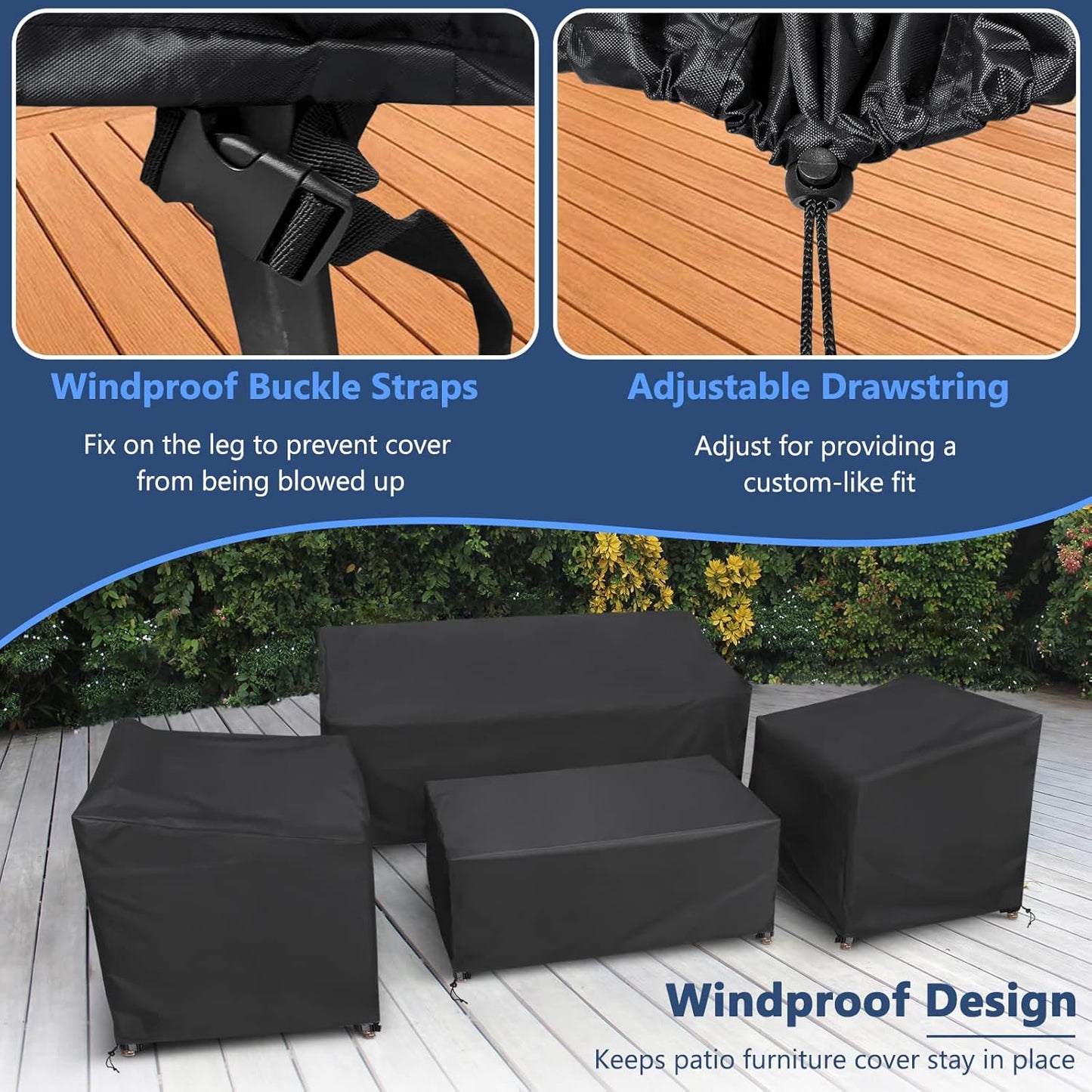 Paddsun Outdoor Furniture Cover, Waterproof 4 Piece Patio Furniture Set Cover Windproof for Outside Couch Lawn Chairs Coffee Table