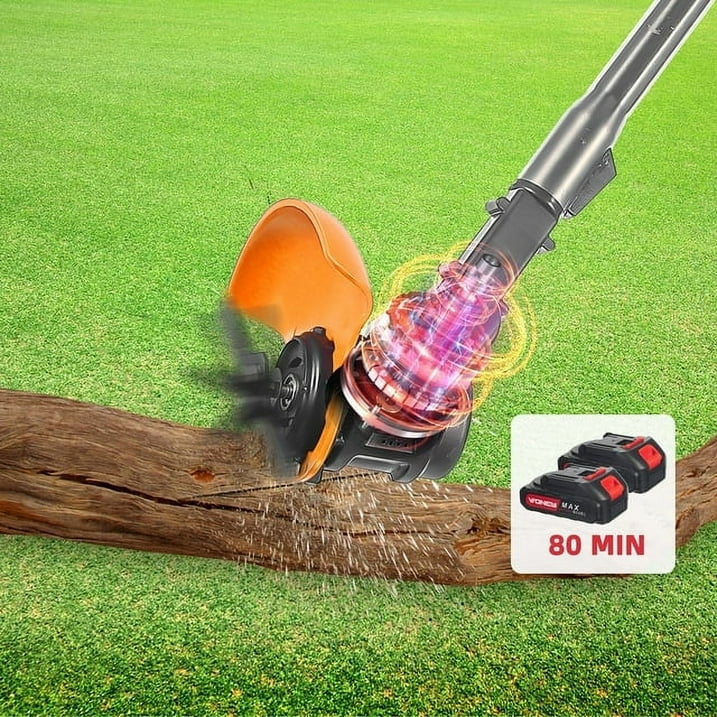 Weed Wacker Grass Trimmer, 24V Cordless Weedeater Lightweight Electric Brush Cutter with 2 Batteries and Charger