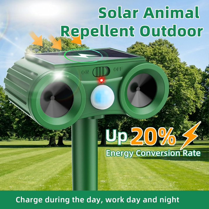 Solar Ultrasonic Animal Repellent, 2Pack Outdoor Cat Deterrent Deer Repellent Devices Waterproof with Motion Sensor Repels Squirrel,Dog,Raccoon,Skunk,Rabbit Yard Garden