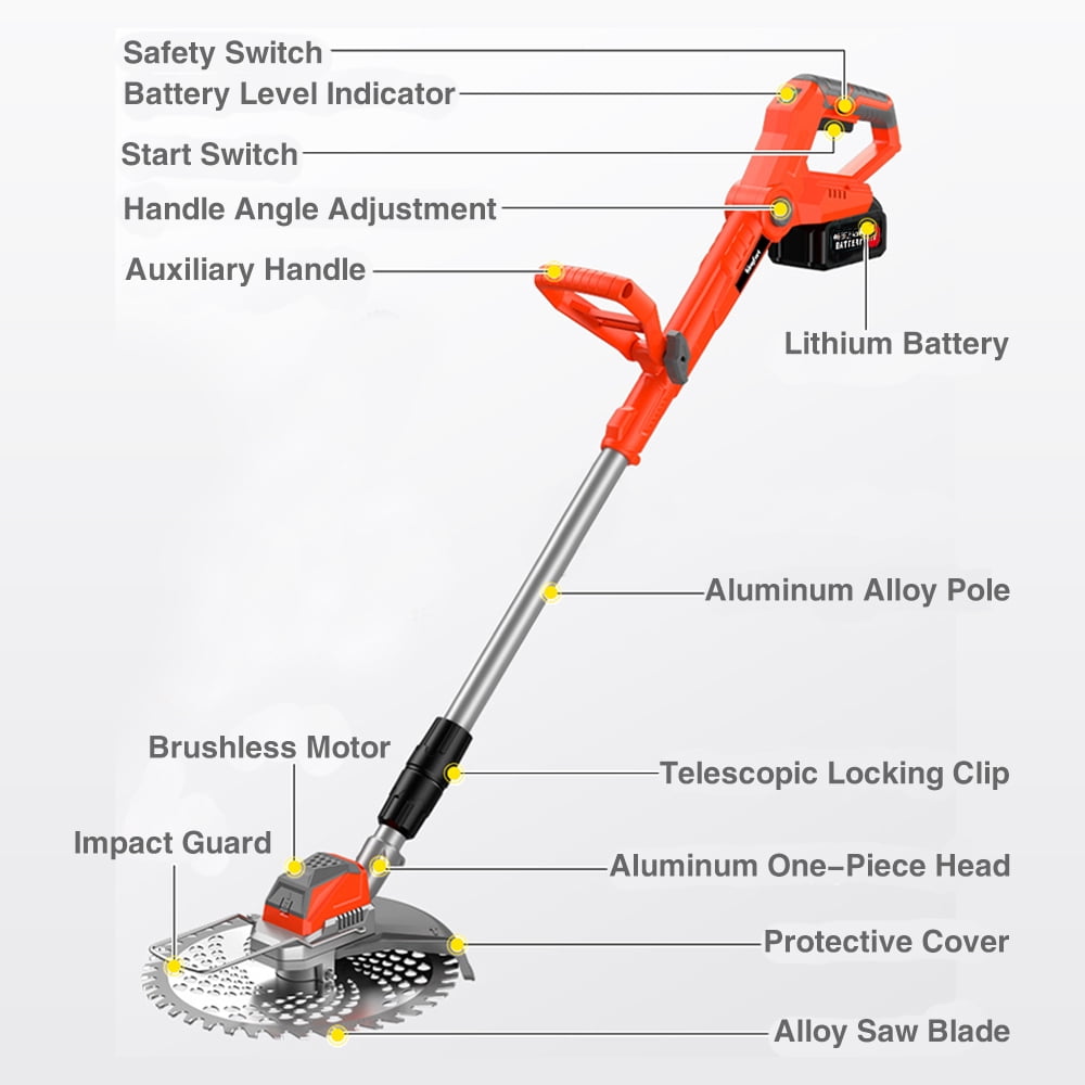Cordless Weed Wacker, 9-inch Brushless Weed Eaters Lawn Mower Battery Powered String Trimmer Electric Grass Trimmer for Lawn Garden