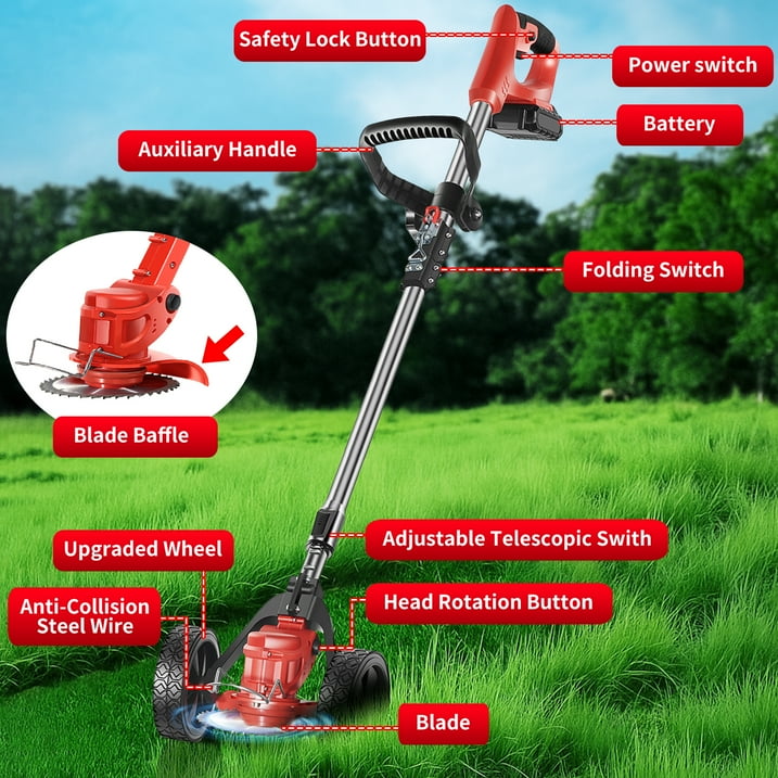Electric Cordless Grass String Trimmer Lawn Edger Weed Wacker Cutter with 2Battery