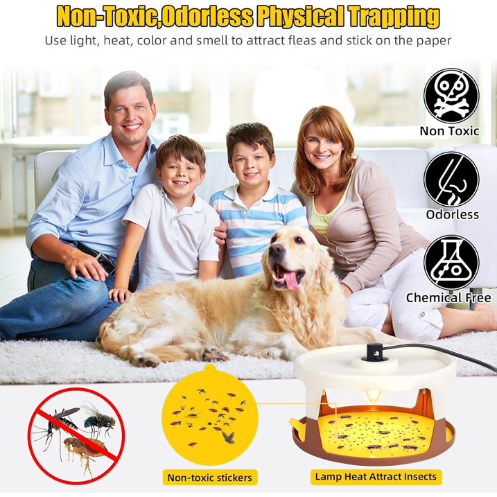 Flea Traps, 2 Pack for Indoor with 8 Sticky Refill Discs & 6 LED Light Modes for Fleas, Flies, Mosquitoes