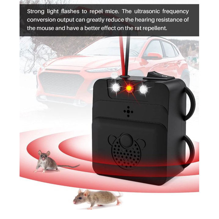 2 Pack Under Hood Ultrasonic Rodent Repellent, Mouse Deterrent with LED Strobe Lights, Humane Mouse Blocker Get Rid of Mice for Truck Cars Garage Basement