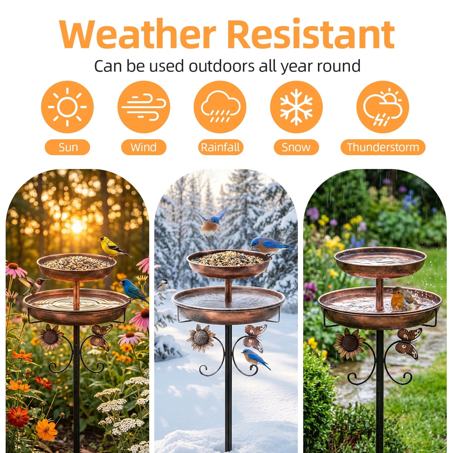 Bird Bath, 45" Metal Bird Feeder Combo 2-Tier Birdbath with 5-Prong Heavy Duty Stake Base for Outdoor Garden