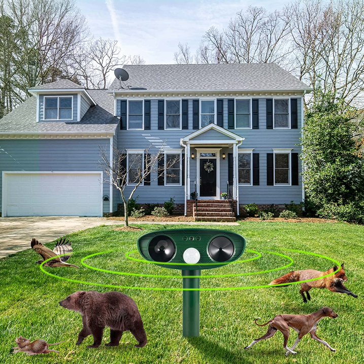 2 Pack Solar Animal Repeller Ultrasonic Animal Repellent Outdoor with Motion Sensor Flashing Light Waterproof Animal Deterrent for Garden Yard