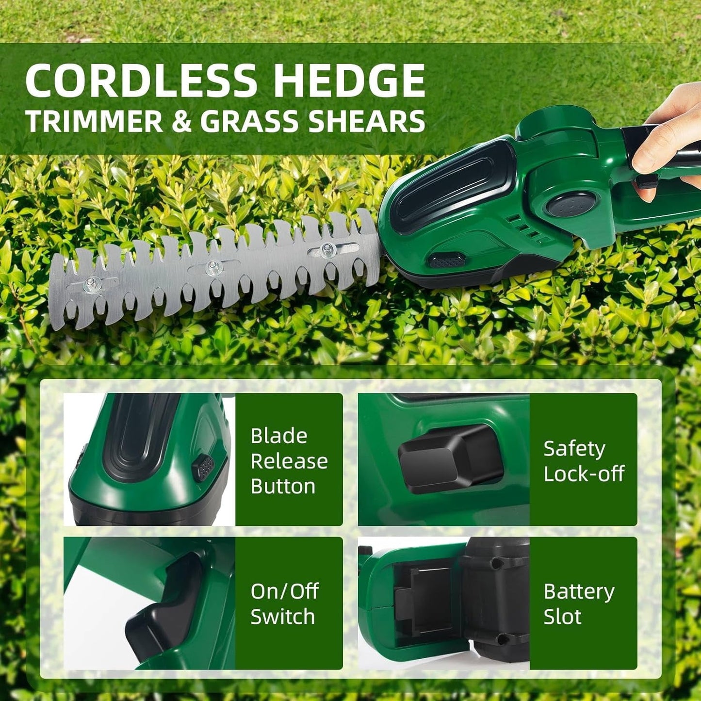 Powerful Electric Grass Shears Cordless Handheld Trimmer 21V, 2 Rechargeable Batteries Perfect for Garden Lawn