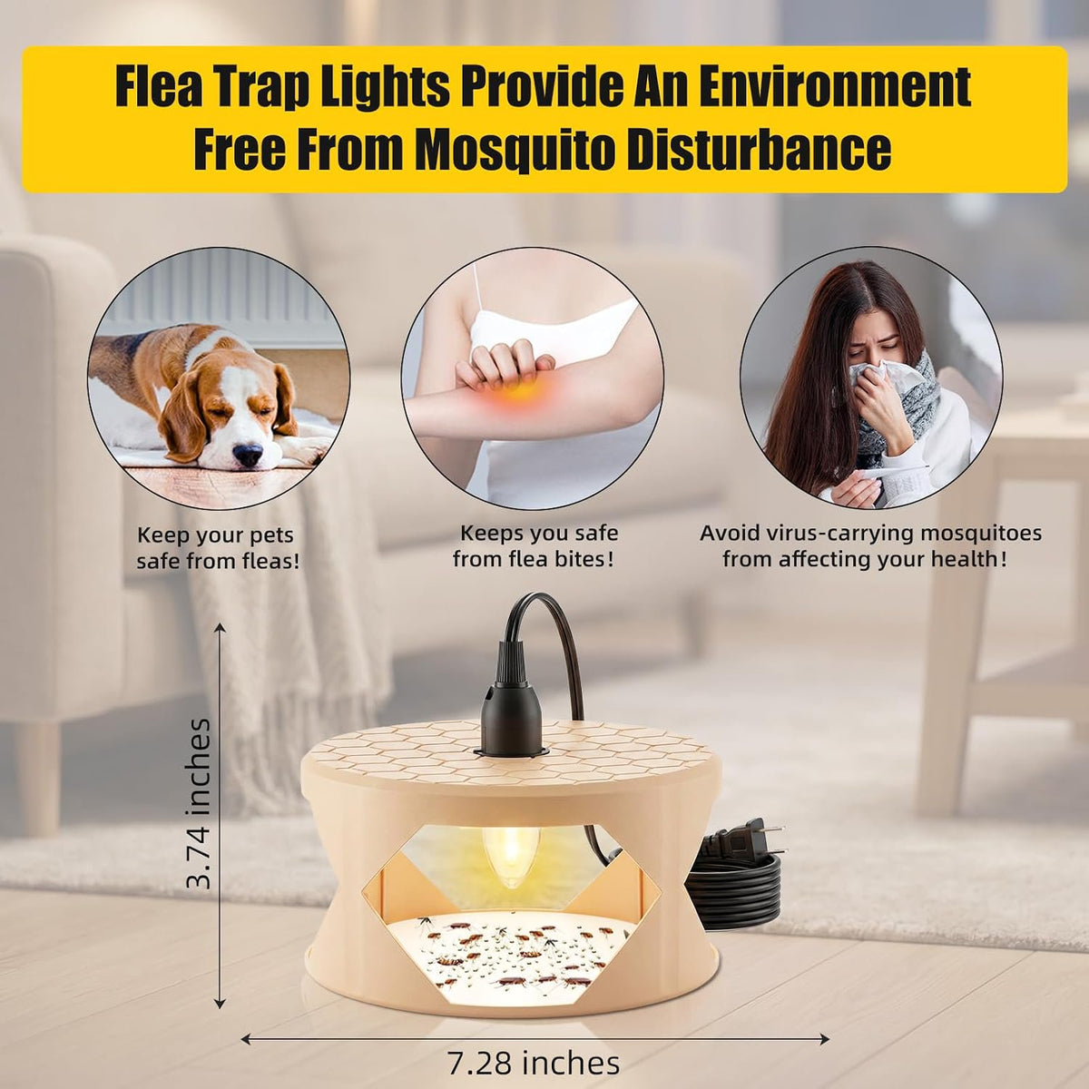 2-Pack Indoor Flea Traps with Sticky Refills and Light Bulbs, Home Pest Control