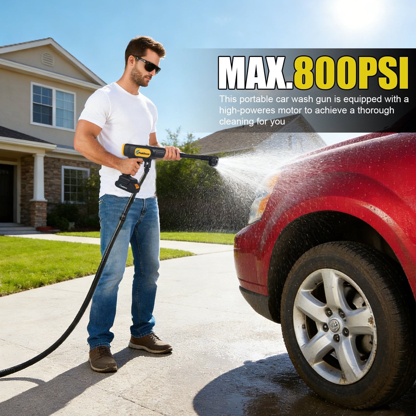 Cordless Pressure Washer, 870PSI 21V Portable Pressure Washer 6-in-1 Nozzle Handheld Car Washer Power Cleaner for Car Patio Floor