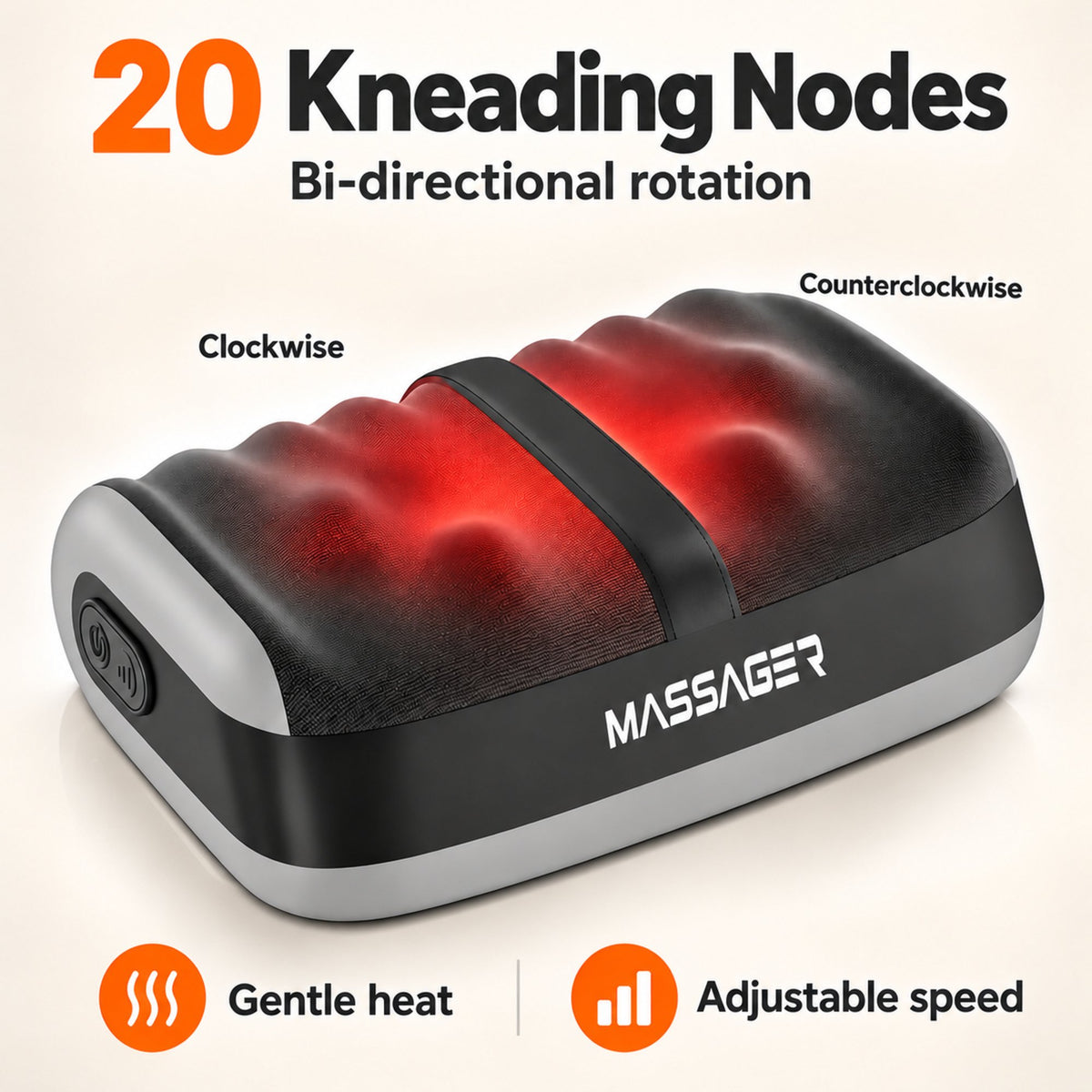 Electric Foot Massager with Heat, Deep Kneading Shiatsu Massage Machine, 3 Speeds Ergonomic Foot Rest for Home Office, Black