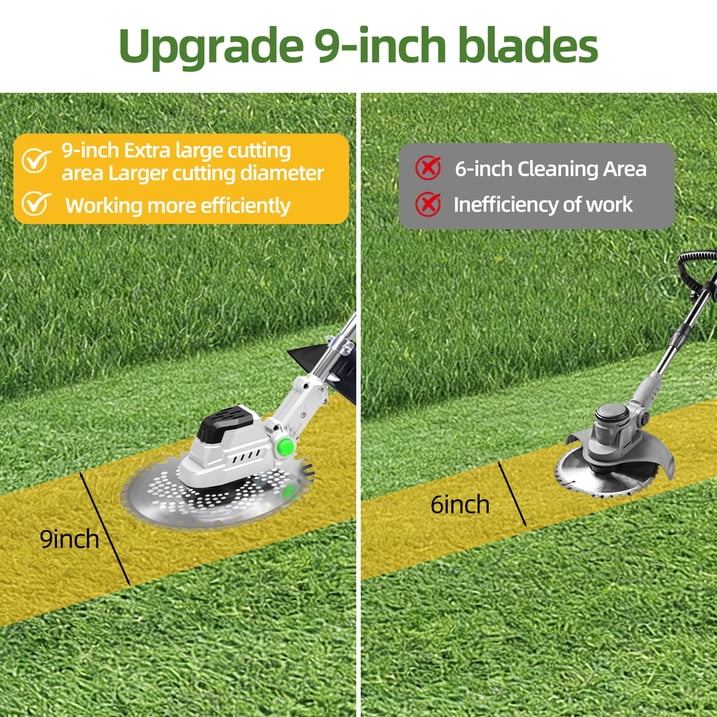 21V Cordless Weed Wacker, Brushless Electric Grass Trimmer with 9" Blades, 2 Batteries for Garden Lawn Edging Tool