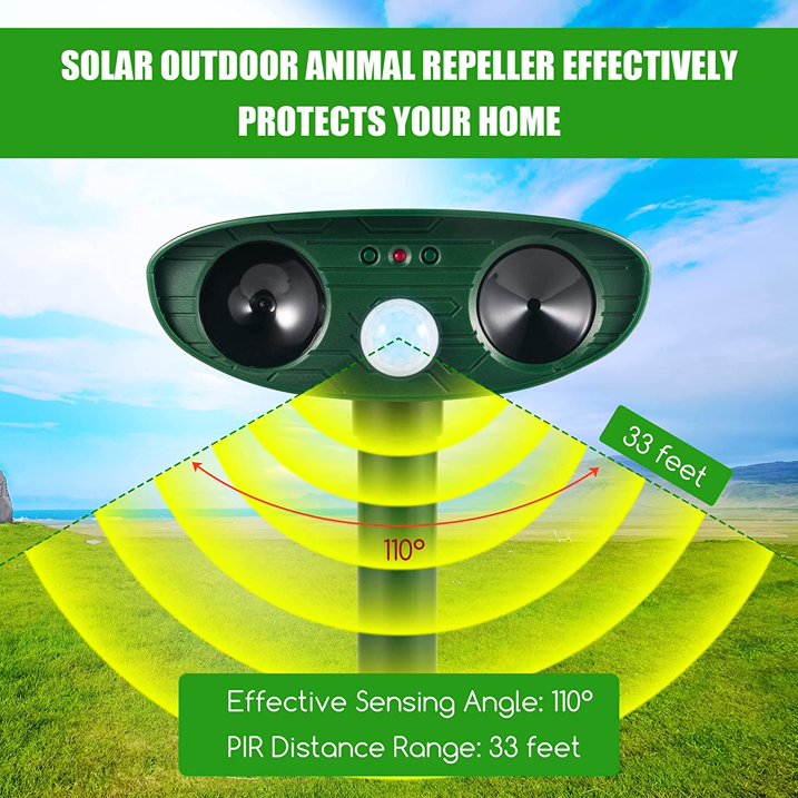 2 Pack Solar Animal Repeller Ultrasonic Animal Repellent Outdoor with Motion Sensor Flashing Light Waterproof Animal Deterrent for Garden Yard