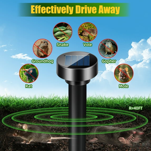 Paddsun Mole Repellent, 8 Pack Solar Powered Vole Repellent Outdoor Gopher Repellent Ultrasonic for Lawn Garden Waterproof Mole Deterrent