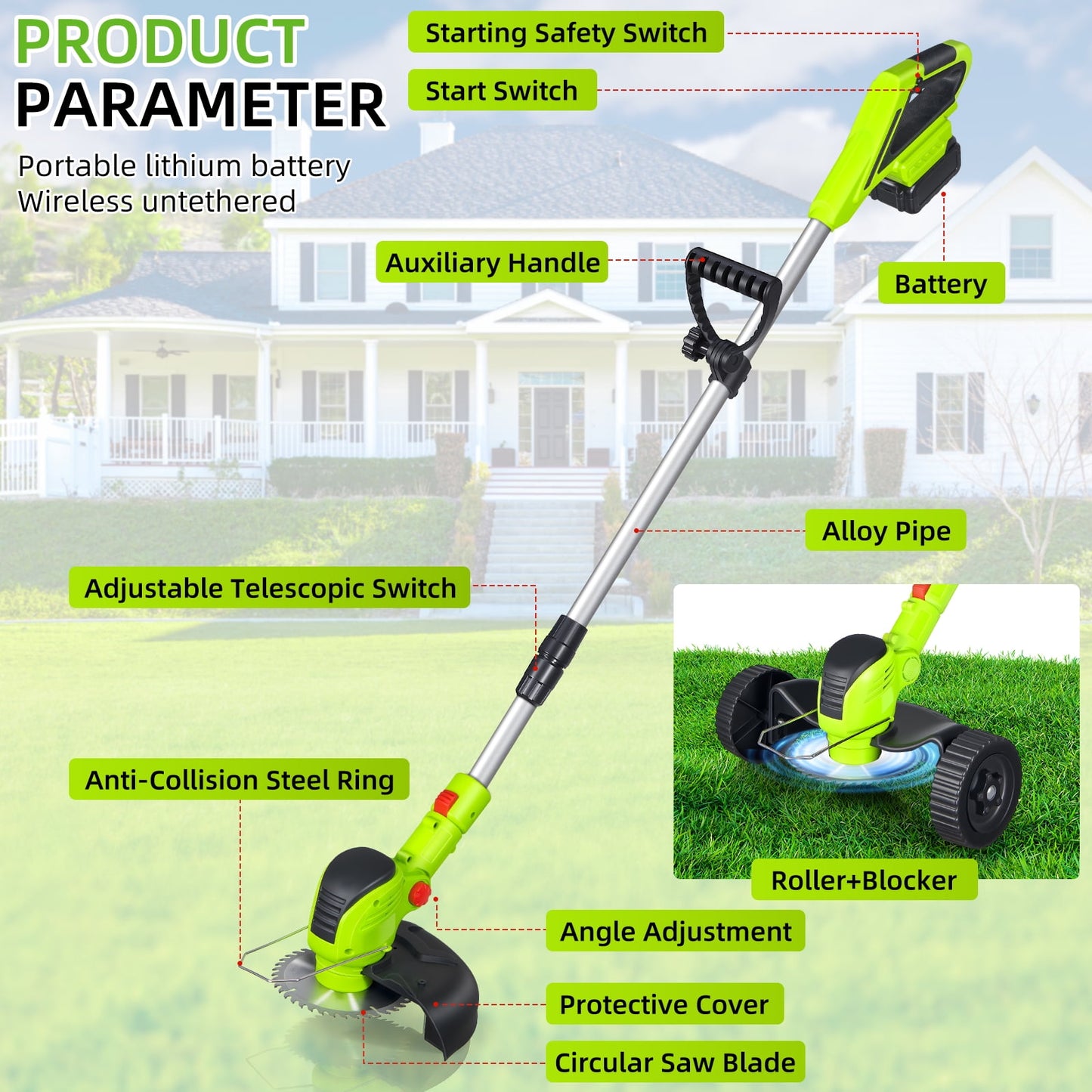 Paddsun Weed Eaters, Electric Cordless Weed Wacker 24V String Trimmer with 8 inch Blades Electric Weed Eater with Grass Cutter Spool Line