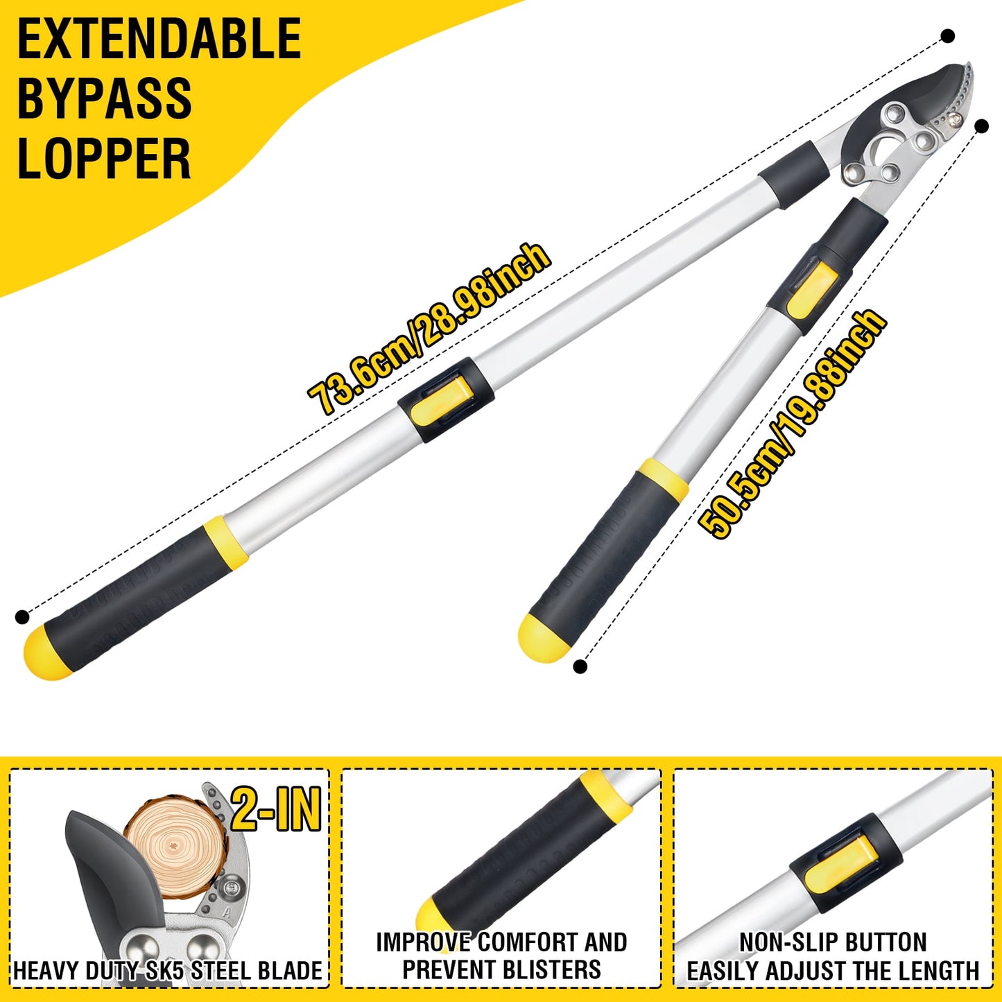 Paddsun Pruning Shears, 28 inch Extendable Branch Cutter Tree Pruner Thick Branches Cutting Garden Loppers for Gardening