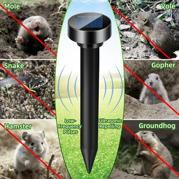 Paddsun Mole Repellent, 8 Pack Solar Powered Vole Repellent Outdoor Gopher Repellent Ultrasonic for Lawn Garden Waterproof Mole Deterrent