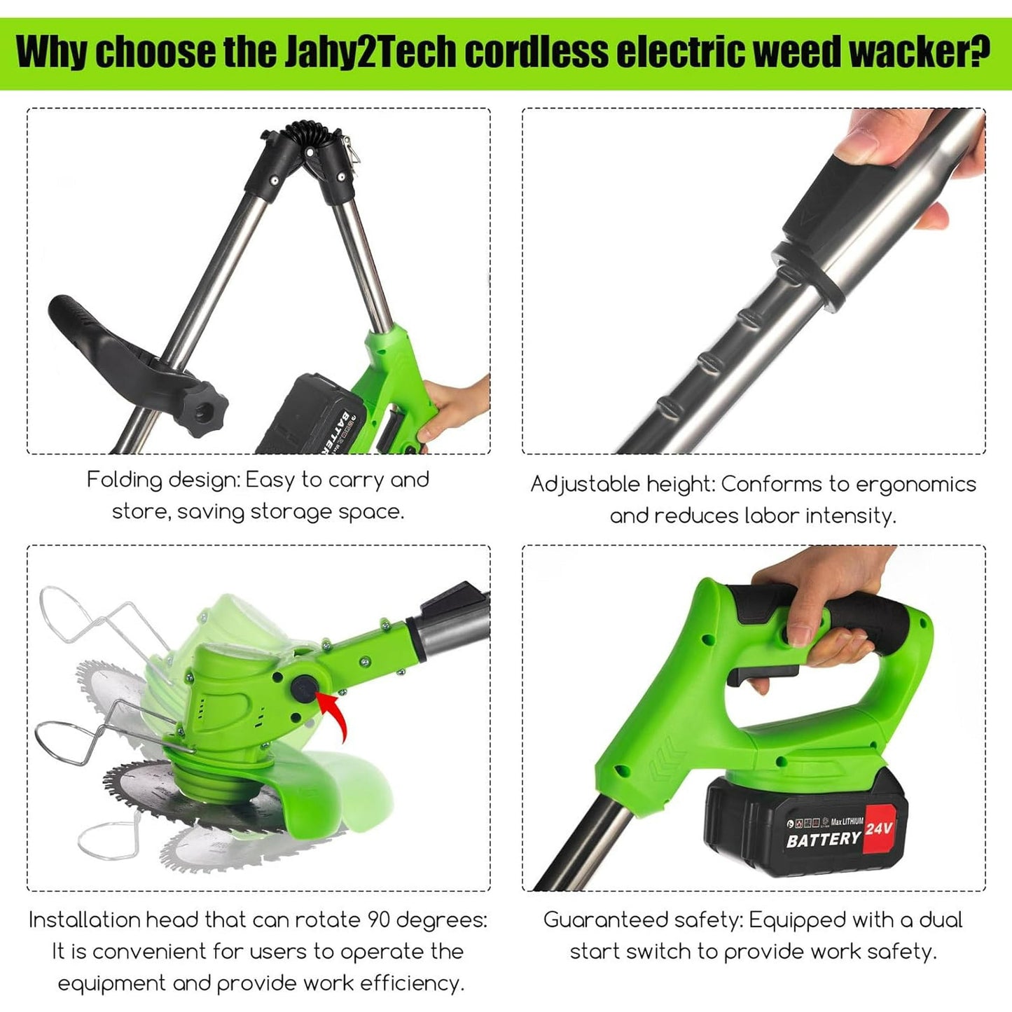 Foldable Brush Cutter Cordless Weed Wacker Electric Weed Eater with 2 Large Capacity Batteries &13 Blade for Lawn Garden Yard