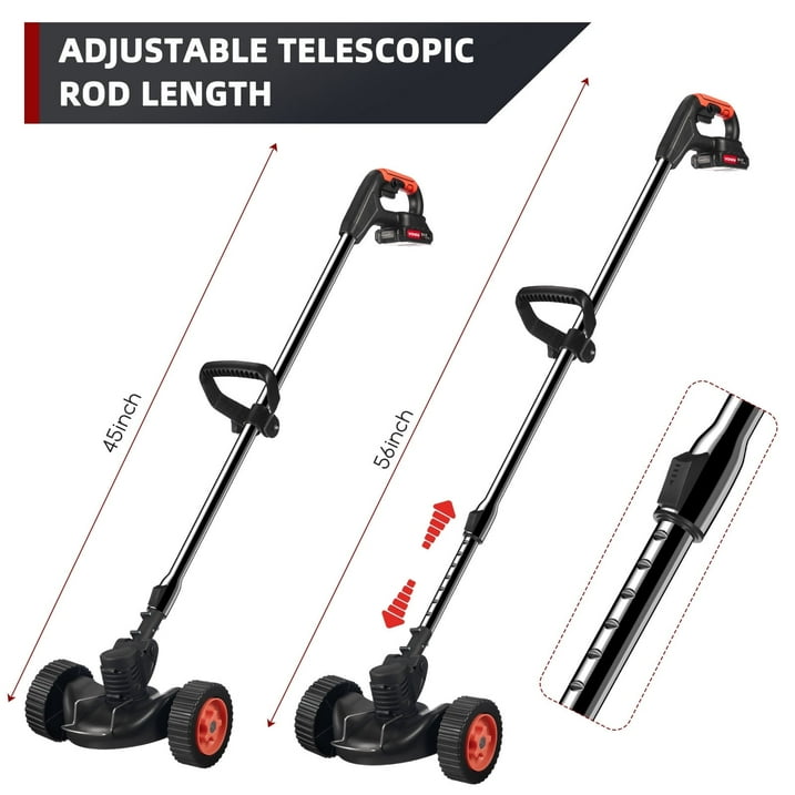 Electric Weed Eater, Cordless with Wheels 21V Portable 4-in-1 Grass Trimmer Edger