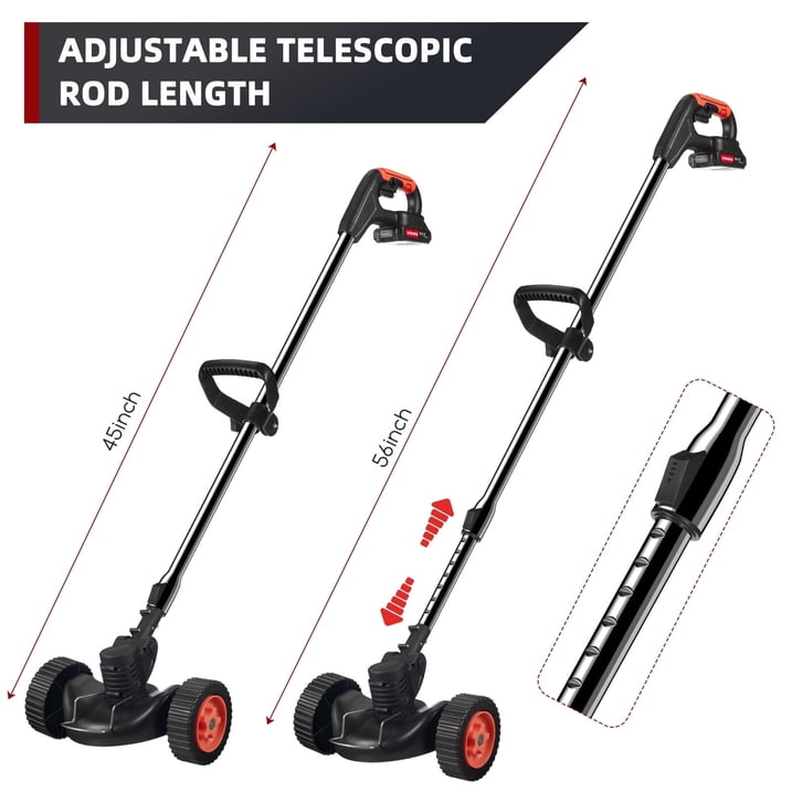 Electric Weed Wacker Battery Powered 24V 2000mAh, Weed Wacker Cordless Edger Trimmer Lawn Edger Grass Trimmer Height Adjustable Mini-Mower