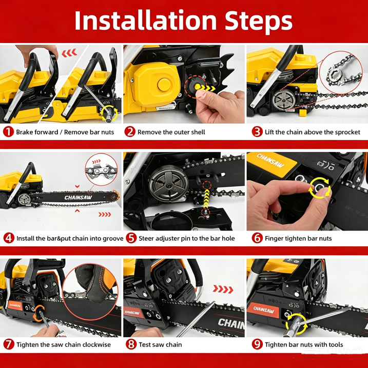 62cc Gas Chainsaw 20 Inch Gas Powered Chainsaw 2-Stroke Handheld Wood Cutting Tree Trimming Saw with Tool Kit, Black & Yellow