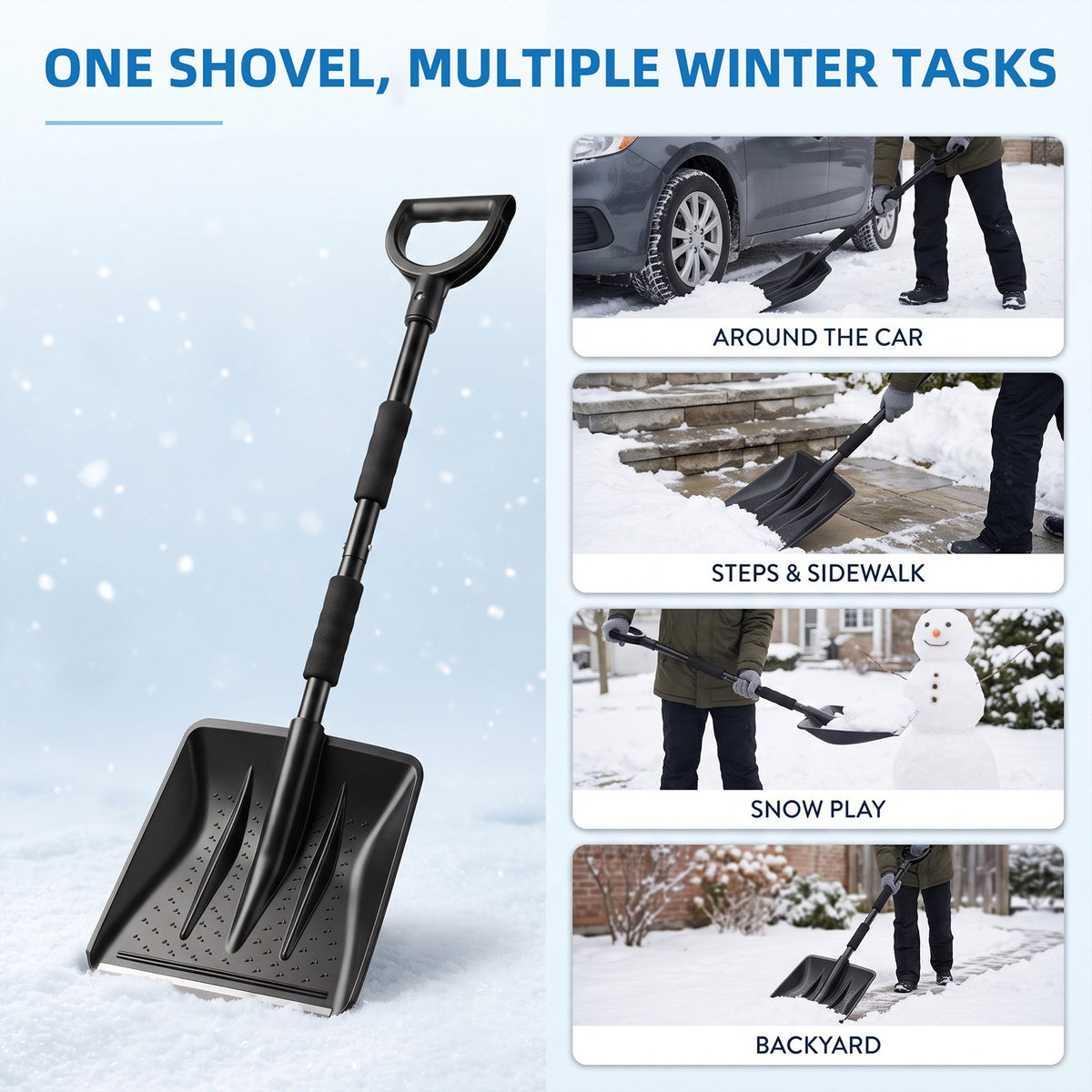 37" Detachable Car Snow Shovel & Ice Scraper Combo, 360° Rotating Snow Broom with Scratch-Free Nylon Bristles & Warm Foam Grip for Car Truck SUV