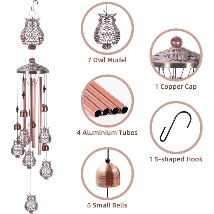 Owl Wind Chimes Metal Outdoor/Indoor Chime Garden Decor