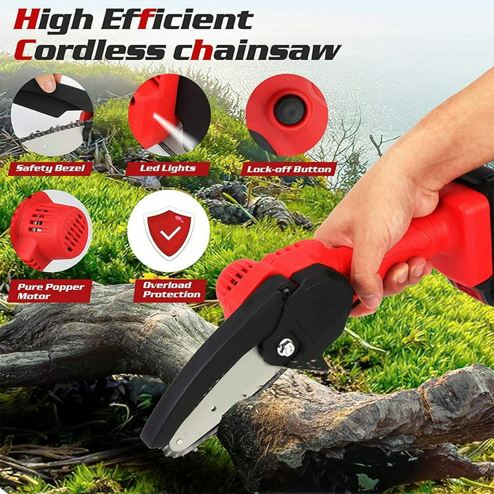 6" Mini Chainsaw Cordless, 24V Handheld Electric Chain Saw with 2 Battery for Tree Trimming