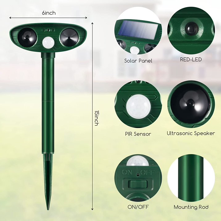 4 Pack Ultrasonic Animal Repellent Outdoor Solar Animal Repeller Deterrent Waterproof,Motion Sensor Deterrent Repel Cat Dog Deer Raccoon Fox Skunk Rabbit Squirrel for Garden Yard