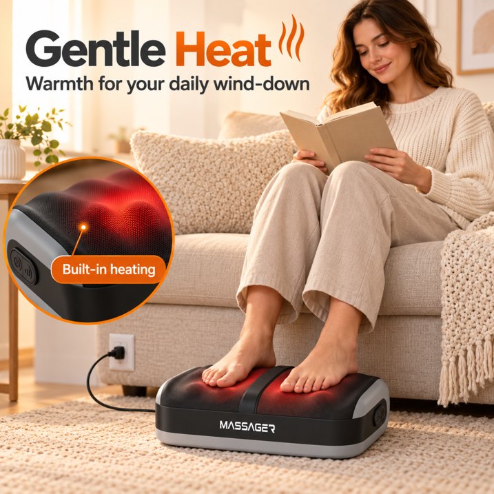 Electric Foot Massager with Heat, Deep Kneading Shiatsu Massage Machine, 3 Speeds Ergonomic Foot Rest for Home Office, Black