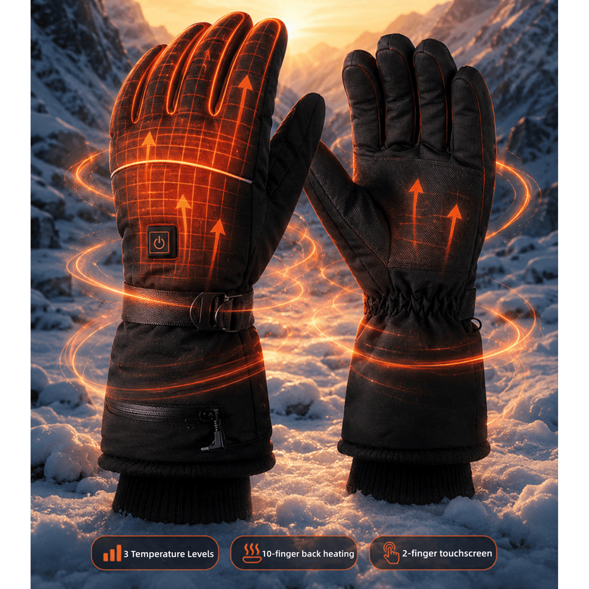 Heated Gloves for Men Women, 3 Heat Levels Battery Powered Warm Gloves Touchscreen Water Resistant Electric Heating Gloves