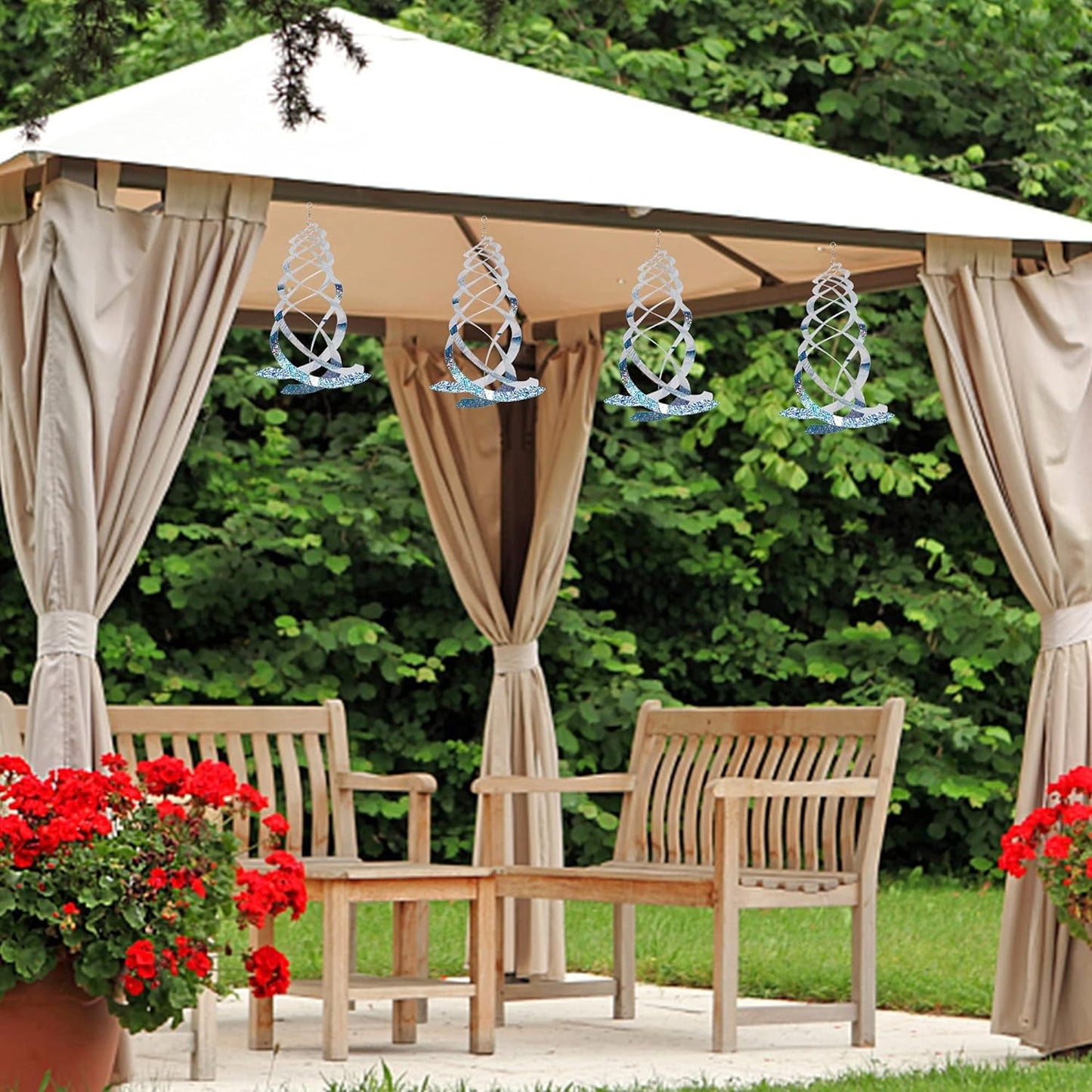 Bird Repellent Spiral Reflectors, 6 Pack Silver Mylar Spinner, Hanging Reflective Bird Deterrent Device, Garden Decorative Scare Birds Away, Like Woodpeckers, Pigeons and Geese